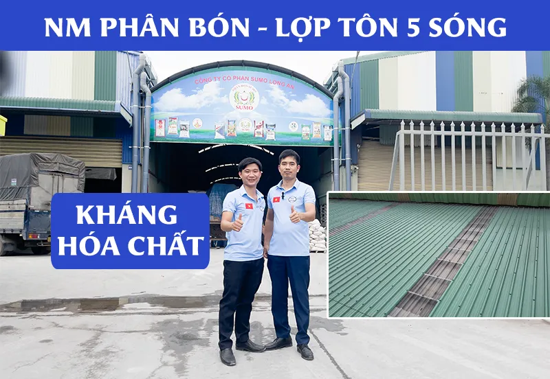 Nhà máy phân bón lợp tôn nhựa PVC/ASA 5 sóng Santiago màu xanh